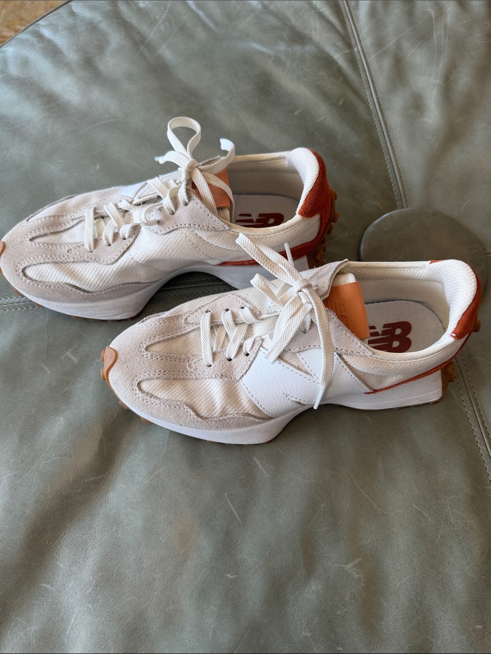 New Balance Women’s White Sneakers with Rust Accents
